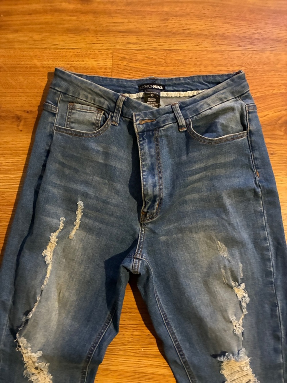 Fashion Nova Distressed Blue Denim Jeans